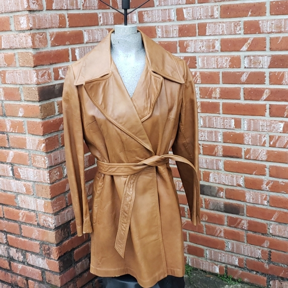Vintage 1960s Belted Leather Duster Topper Coat - Picture 1 of 15